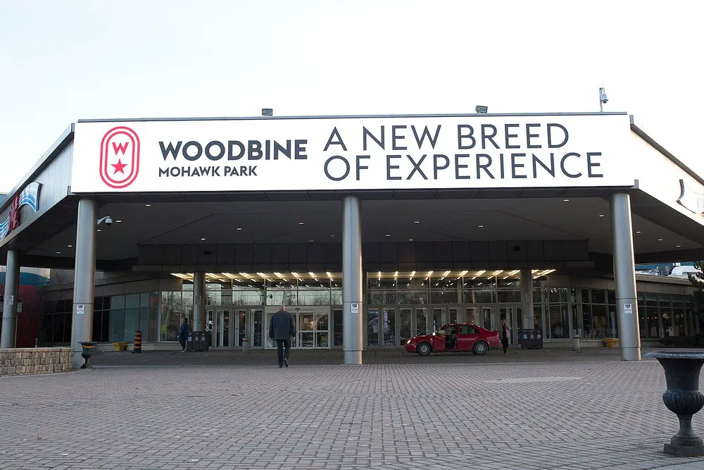 The main entrance canopy of Woodbine Mohawk Park in Campbellville, where Elements Casino Mohawk is
